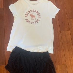 Abercrombie Kids Sparkle Logo Tee and Black shorts size 13/14